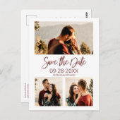 ウェディングモダン日付3フォトコラージュを保存 ポストカード (正面/裏面)