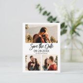 ウェディングモダン日付3フォトコラージュを保存 ポストカード (スタンド正面)