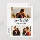 ウェディングモダン日付3フォトコラージュを保存 ポストカード (正面/裏面)