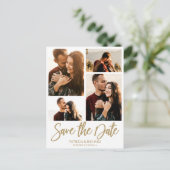 ウェディングモダン日付4フォトコラージュを保存 ポストカード (スタンド正面)