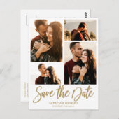 ウェディングモダン日付4フォトコラージュを保存 ポストカード (正面/裏面)