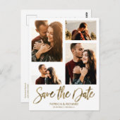 ウェディングモダン日付4フォトコラージュを保存 ポストカード (正面/裏面)