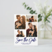 ウェディングモダン日付4フォトコラージュを保存 ポストカード (スタンド正面)