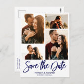 ウェディングモダン日付4フォトコラージュを保存 ポストカード (正面/裏面)