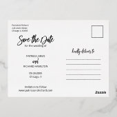 ウェディングモダン日付4フォトコラージュを保存 箔シーズンポストカード (裏面)