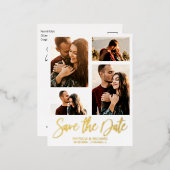 ウェディングモダン日付4フォトコラージュを保存 箔シーズンポストカード (正面/裏面)