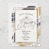 ウェディングモダン誘絵を描動ストロークとタイポグラフィ 招待状 (正面)