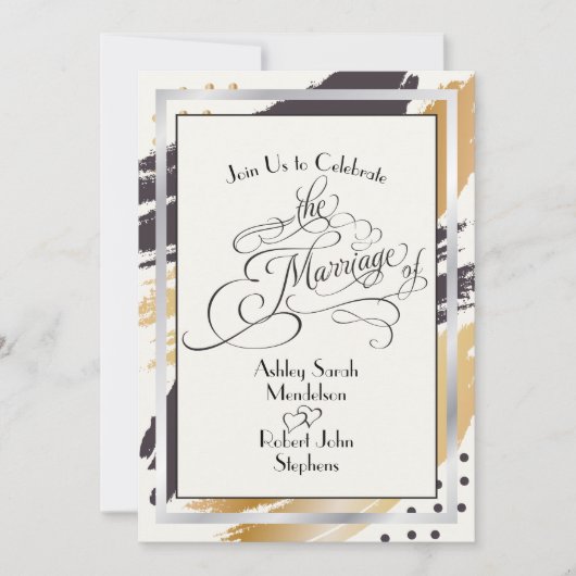 ウェディングモダン誘絵を描動ストロークとタイポグラフィ 招待状 (正面)