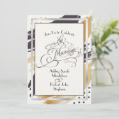 ウェディングモダン誘絵を描動ストロークとタイポグラフィ 招待状 (スタンド正面)