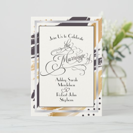 ウェディングモダン誘絵を描動ストロークとタイポグラフィ 招待状 (スタンド正面)