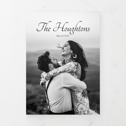 ウェディングユニーク日付の発表を保存 三つ折りクリスマスカード (カバー)