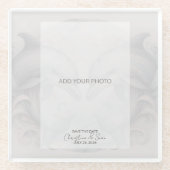 ウェディングユニーク日付を保存する写真を追加 ガラスコースター (正面)