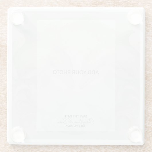 ウェディングユニーク日付を保存する写真を追加 ガラスコースター (裏面)