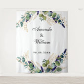 ウェディングユーカリグリーンイニシャル タペストリー (正面)