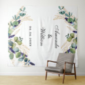 ウェディングユーカリグリーン文字イニシャル タペストリー (インサイチュ(横))