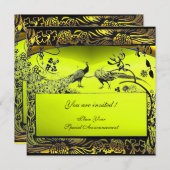 ウェディングラブバード , 黒と白 , 黄色 招待状 (正面/裏面)