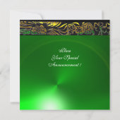 ウェディングラブバード , 黒黄色緑エメラルド 招待状 (裏面)