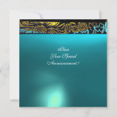 ウェディングラブバード , 黒 , 白 , 黄色 水色 招待状 (裏面)