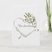 ウェディングリボンとゴールドハートリング カード (正面)