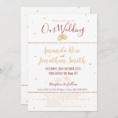 ウェディングリングのご案内　ゴールドの輝きとバーガンディ 招待状 (正面/裏面)