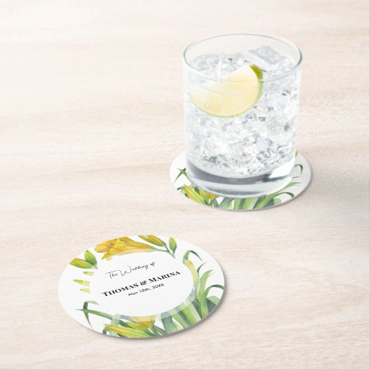 ウェディングレセプションイエローデイリリー ラウンドペーパーコースター (インサイチュ)