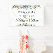 ウェディングレセプションウォーターカラーフローラウェルカムバナー 横断幕 (インサイチュ)