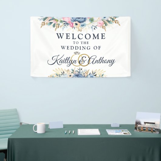 ウェディングレセプションウォーターカラーフローラウェルカムバナー 横断幕 (トレードショー)
