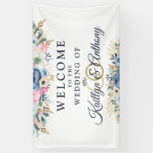 ウェディングレセプションウォーターカラーフローラウェルカムバナー 横断幕 (縦)