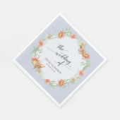 ウェディングレセプションウォーター色薄紫フローラリース スタンダードランチョンナプキン (角)