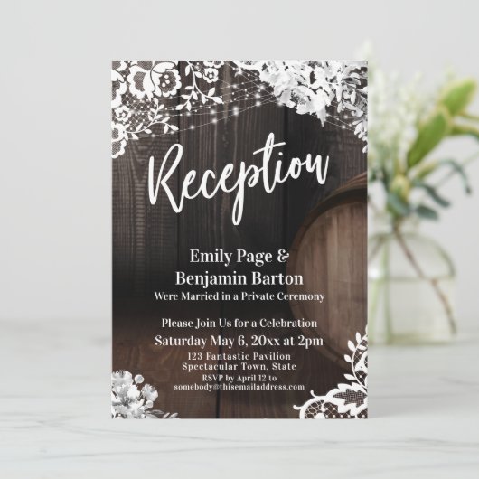 ウェディングレセプションウッドバレルレースライトフラワー 招待状 (スタンド正面)