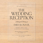 ウェディングレセプションエレガントパーティーブラック文字澄ん アクリル招待状 (正面)