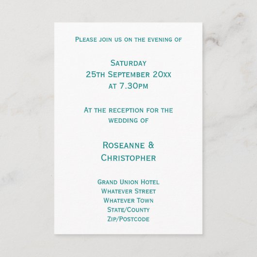 ウェディングレセプションエンクロージャカードティール(緑がかった色)蝶 エンクロージャーカード (裏面)