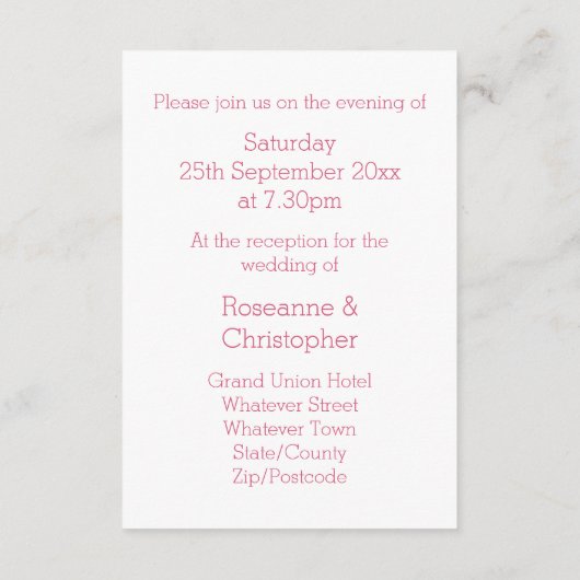 ウェディングレセプションエンクロージャカードピンクハート エンクロージャーカード (裏面)