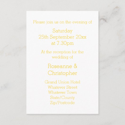 ウェディングレセプションカードイエローバタフライ エンクロージャーカード (裏面)