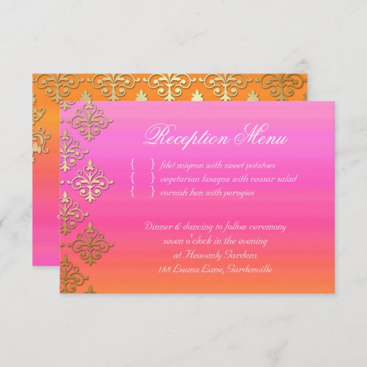 ウェディングレセプションカードインディアンダマスクピンクオレンジ 出欠カード (正面/裏面)