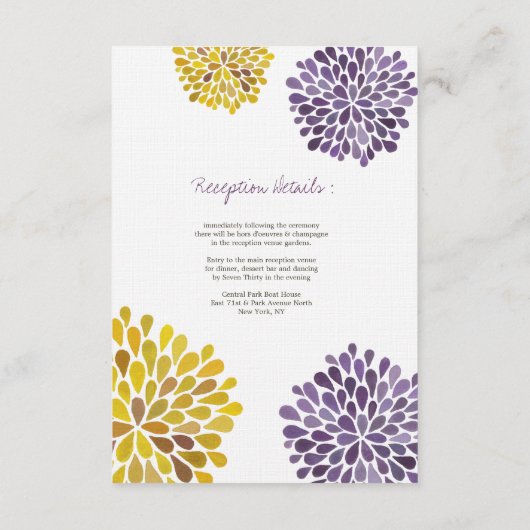 ウェディングレセプションカードパープルイエローダリアフラワー エンクロージャーカード (裏面)