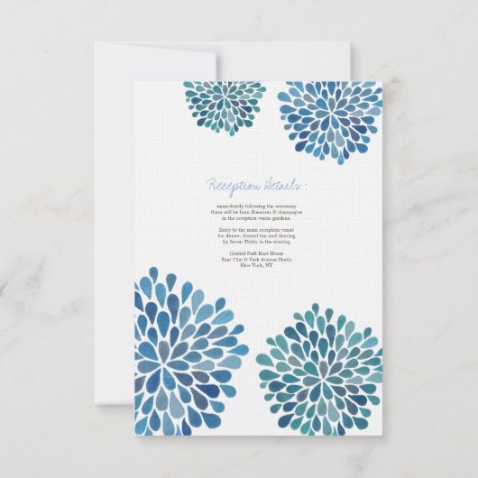 ウェディングレセプションカードブルーウォーターカラーダリア 招待状 (裏面)