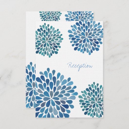 ウェディングレセプションカードブルーウォーターカラーダリア 招待状 (正面/裏面)