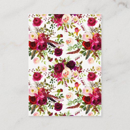 ウェディングレセプションカード – ブルゴーニュフローラ，羽毛 エンクロージャーカード (裏面)