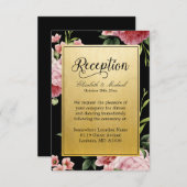 ウェディングレセプションクラシーブラック金ゴールドヴィンテージフローラ 招待状 (正面/裏面)