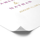 ウェディングレセプションサインパープルフローラグリッター ポスター (角)