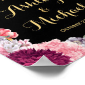 ウェディングレセプションサインブルゴーニュストライプフローラ ポスター (角)