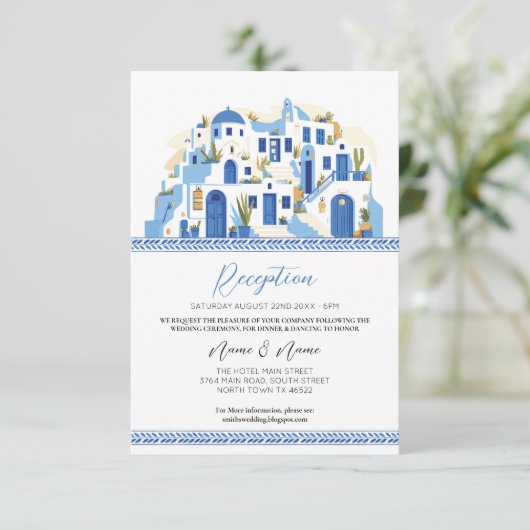 ウェディングレセプションサントリーニグリークブルーギリシャ エンクロージャーカード (スタンド正面)