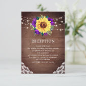 ウェディングレセプションサンフラワーパープルバラレース エンクロージャーカード (スタンド正面)