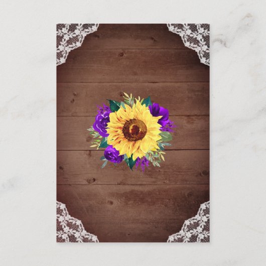 ウェディングレセプションサンフラワーパープルバラレース エンクロージャーカード (裏面)