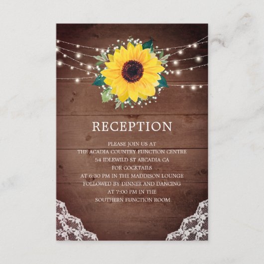 ウェディングレセプションサンフラワーレースBabys Breath エンクロージャーカード (正面)