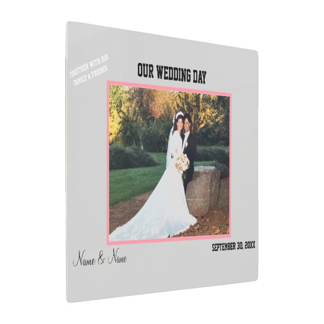 ウェディングレセプションシルバーピンクフォトゲストノート メタルプリント (アングル)