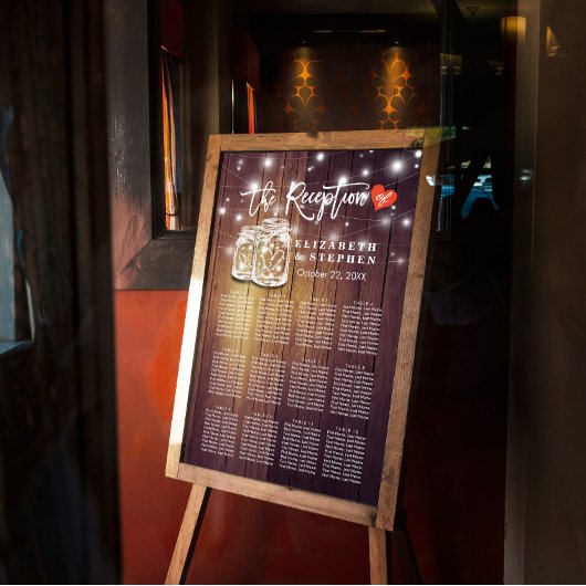 ウェディングレセプションシーティングチャートカップルMason Jars ポスター