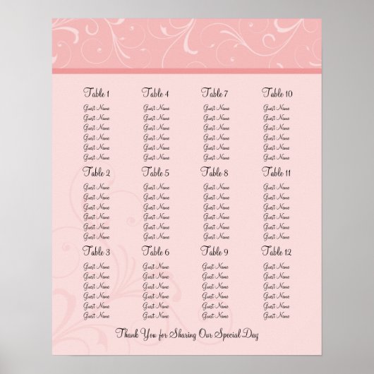 ウェディングレセプションシーティングチャート – 標準サイズ ポスター (正面)