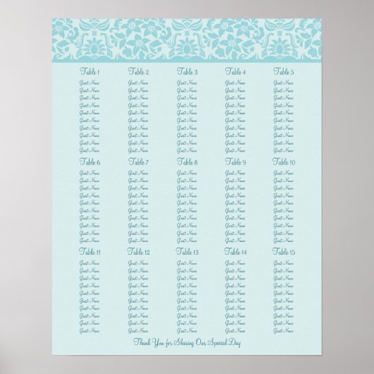 ウェディングレセプションシーティングチャート – 標準サイズ ポスター (正面)